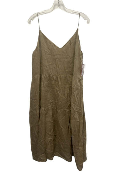 Lafayette 148 Size M Beige Ramie & Tencel Sleeveless V Neck Tiered Midi Dress Beige / M