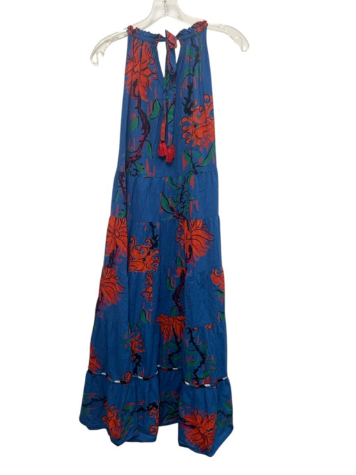 Ro's Garden Size M Blue, Red, Green Cotton Sleeveless Floral Print Midi Dress Blue, Red, Green / M