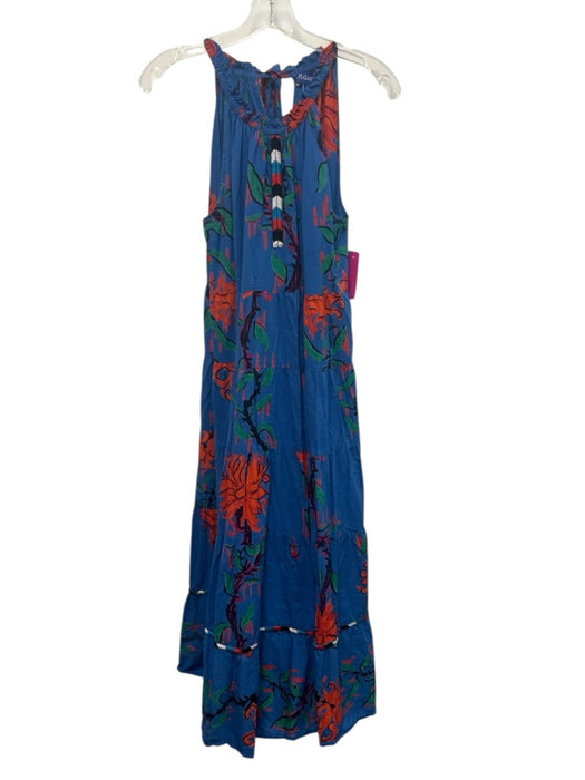 Ro's Garden Size M Blue, Red, Green Cotton Sleeveless Floral Print Midi Dress Blue, Red, Green / M