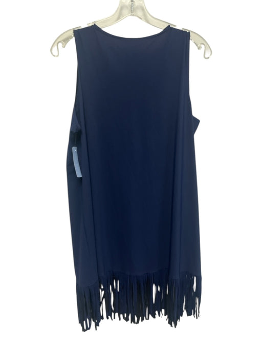 Karla Colletto Size L Dark Blue Nylon & Lycra Sleeveless Fringe Hem Dress Dark Blue / L