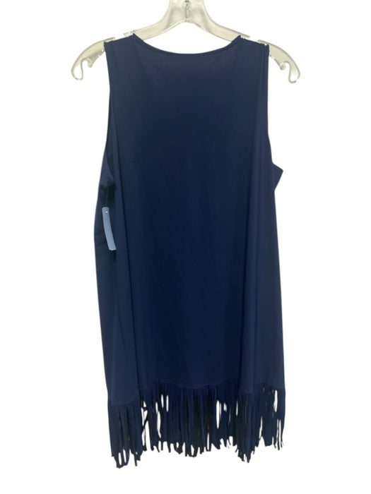 Karla Colletto Size L Dark Blue Nylon & Lycra Sleeveless Fringe Hem Dress Dark Blue / L