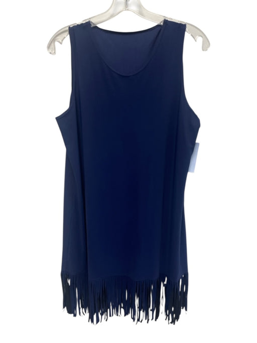 Karla Colletto Size L Dark Blue Nylon & Lycra Sleeveless Fringe Hem Dress Dark Blue / L