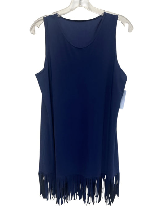 Karla Colletto Size L Dark Blue Nylon & Lycra Sleeveless Fringe Hem Dress Dark Blue / L