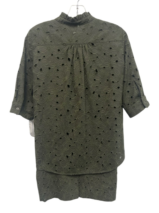 Ann Mashburn Size M/10 Olive Green Cotton 1/2 Sleeve Floral Cutout Skirt Set Olive Green / M/10