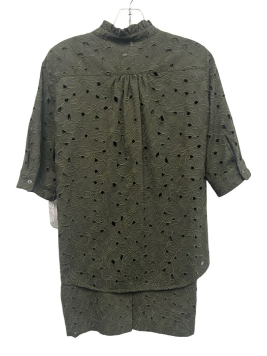 Ann Mashburn Size M/10 Olive Green Cotton 1/2 Sleeve Floral Cutout Skirt Set Olive Green / M/10
