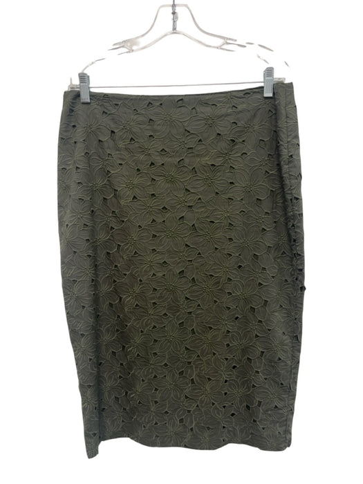Ann Mashburn Size M/10 Olive Green Cotton 1/2 Sleeve Floral Cutout Skirt Set Olive Green / M/10
