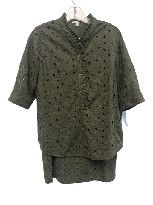 Ann Mashburn Size M/10 Olive Green Cotton 1/2 Sleeve Floral Cutout Skirt Set Olive Green / M/10
