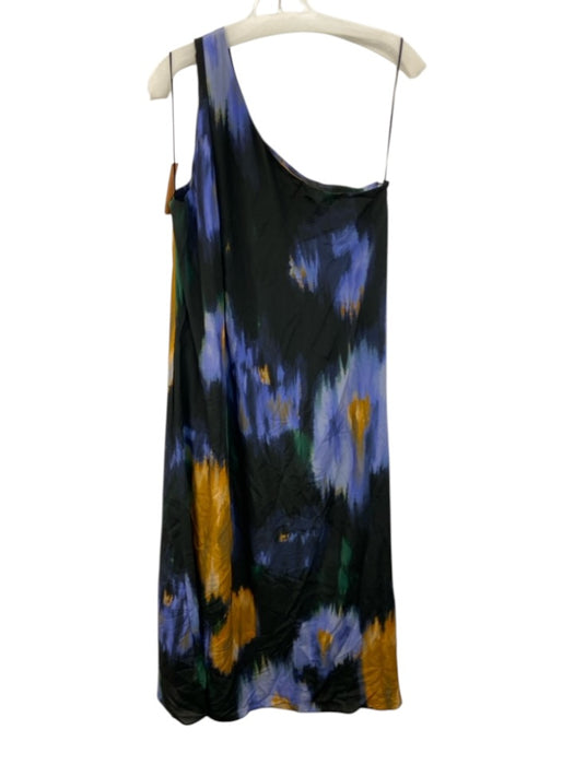 Marie Oliver Size M Black, Blue, Orange Silk painted floral One Shoulder Dress Black, Blue, Orange / M