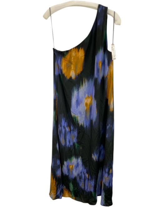 Marie Oliver Size M Black, Blue, Orange Silk painted floral One Shoulder Dress Black, Blue, Orange / M