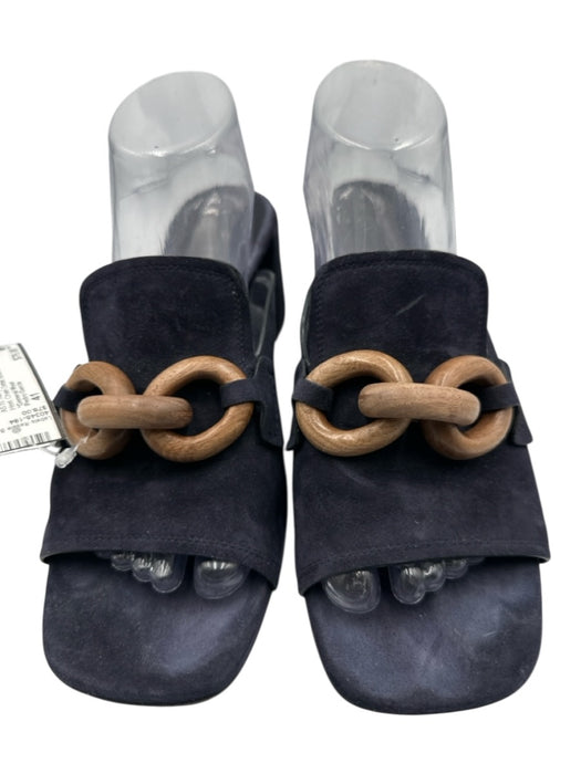 Pedro Garcia Shoe Size 41 Navy Leather open toe Block Heel Chain Detail Sandals Navy / 41