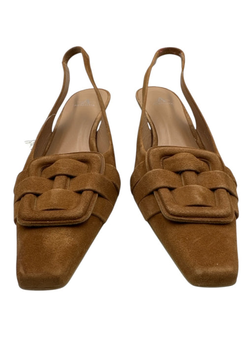 Aquatalia Shoe Size 11 Beige Suede leather Square Toe Buckle Kitten Heel Sandals Beige / 11