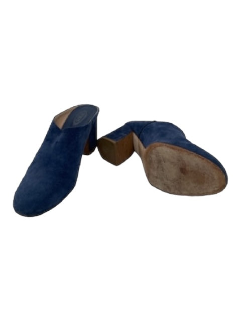 Tods Shoe Size 40.5 Blue Suede Block Heel Round Toe Mule Pumps Blue / 40.5