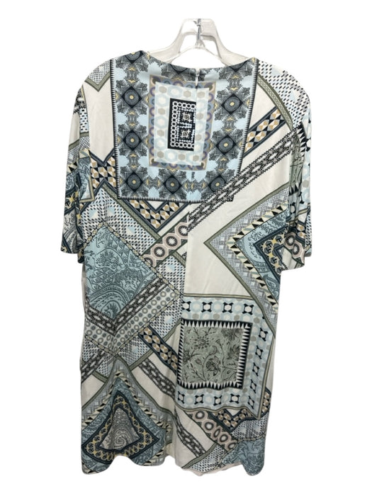 Etro Size 46 / M White, Blue, Yellow Viscose Abstract Short Sleeve Shift Dress White, Blue, Yellow / 46 / M