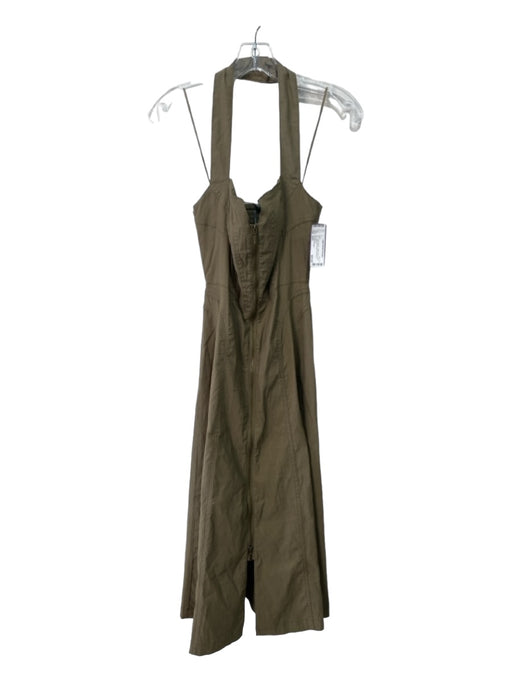 By Anthropologie Size XXS Moss Green Cotton Blend Back Zip Halter Midi Dress Moss Green / XXS