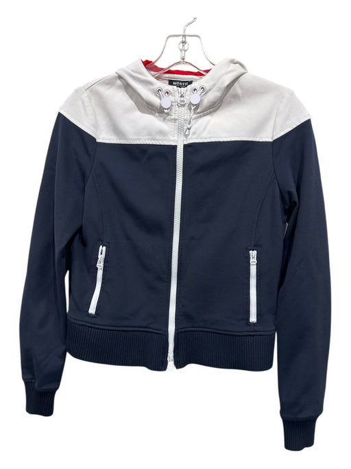 Worth Size XP White & Navy Blue Viscose & Nylon Hood Zip Color Block Jacket White & Navy Blue / XP
