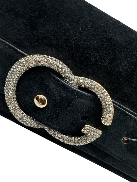 Gucci Black & Gold Suede Rhinestone Logo Snap Closure Clutch Bag Black & Gold / S