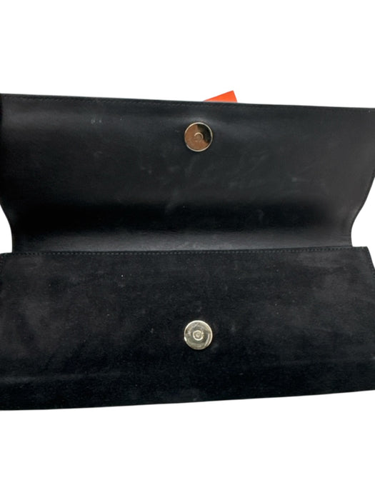 Gucci Black & Gold Suede Rhinestone Logo Snap Closure Clutch Bag Black & Gold / S
