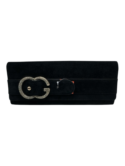 Gucci Black & Gold Suede Rhinestone Logo Snap Closure Clutch Bag Black & Gold / S