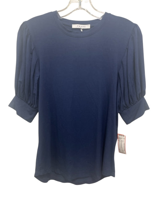 Frame Size S Navy Blue Viscose & Spandex Short Puff Sleeve T Shirt Top Navy Blue / S