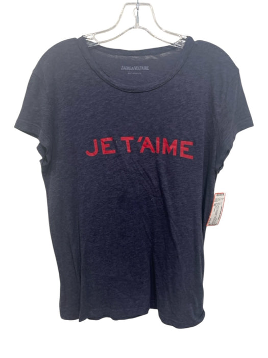 Zadig & Voltaire Size XS Navy Blue & Red Cotton & Viscose Short Sleeve Text Top Navy Blue & Red / XS