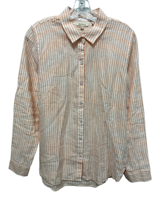 Barbour Size 6 Orange & White Linen Long Sleeve Striped Buttons Blouse Top Orange & White / 6