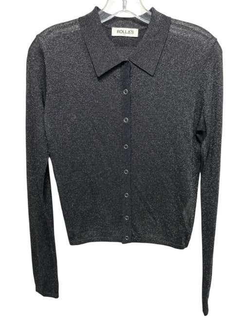 Rolla's Size 12/L Black & Silver Viscose & Polyamide Shimmer Snaps Cardigan Black & Silver / 12/L