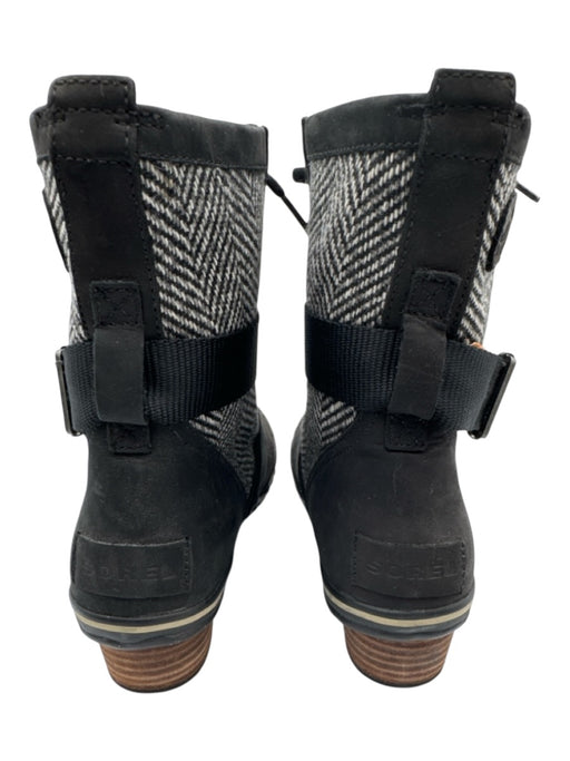 Sorel Shoe Size 6.5 Black & Gray Leather & Textile Upper Herringbone Ankle Boots Black & Gray / 6.5