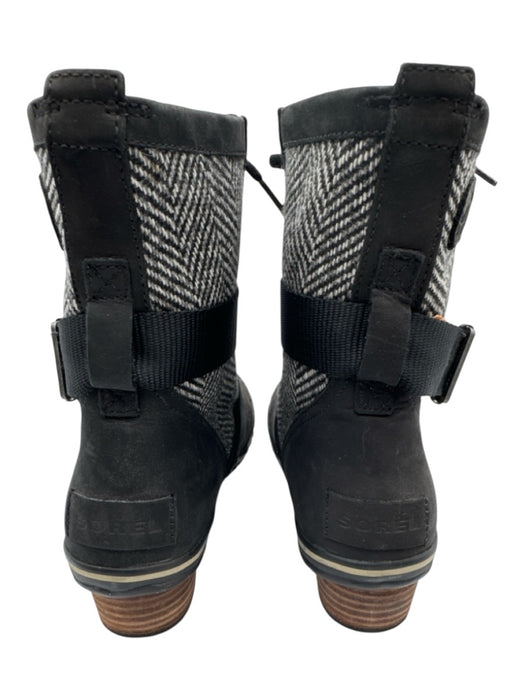 Sorel Shoe Size 6.5 Black & Gray Leather & Textile Upper Herringbone Ankle Boots Black & Gray / 6.5