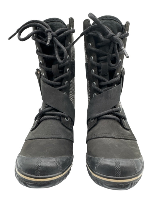 Sorel Shoe Size 6.5 Black & Gray Leather & Textile Upper Herringbone Ankle Boots Black & Gray / 6.5