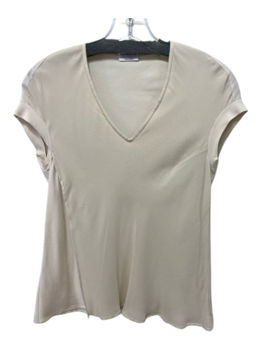 Brunello Cucinelli Size Est XS/S Beige V Neck Layered Cap Sleeve Solid Top Beige / Est XS/S