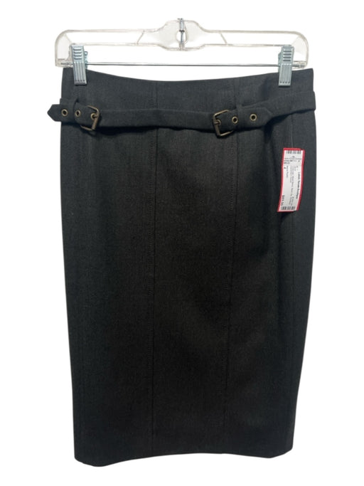 Akris Punto Size 4 Charcoal Wool Blend Back Zip Buckles Skirt Charcoal / 4