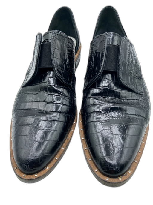 freda salvador Shoe Size 6.5 Black Leather Croc D'Orsay Shiny loafer Flats Black / 6.5