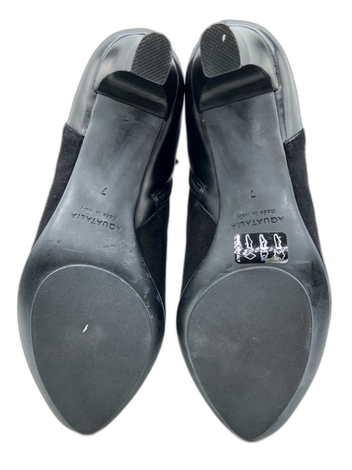 Aquatalia Shoe Size 7 Black Suede & Leather Fabric Block Almond Toe Ankle Boots Black / 7