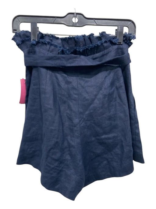 Alexis Size Small Blue Linen Paperbag Waist Belt Pockets Pleat Detail Shorts Blue / Small