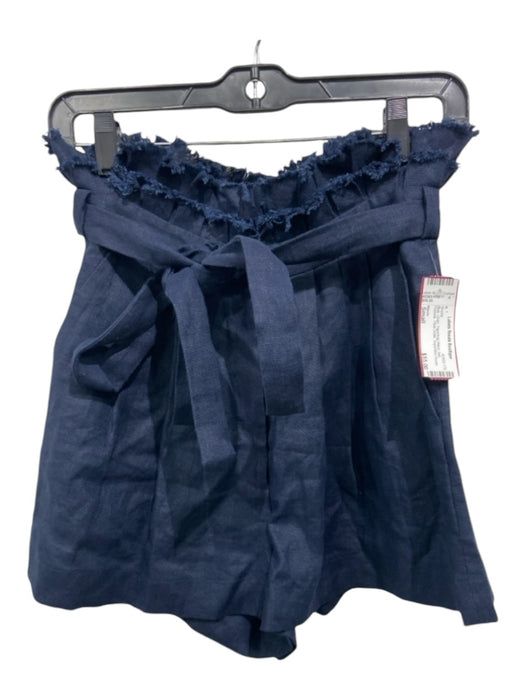 Alexis Size Small Blue Linen Paperbag Waist Belt Pockets Pleat Detail Shorts Blue / Small