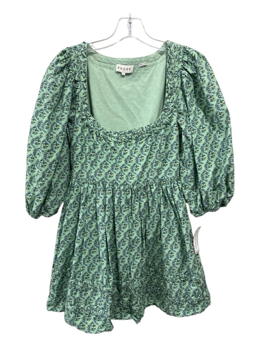 Rhode Size 2 Green Cotton 3/4 Puff Sleeve All Over Print Square Neck Dress Green / 2