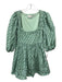 Rhode Size 2 Green Cotton 3/4 Puff Sleeve All Over Print Square Neck Dress Green / 2