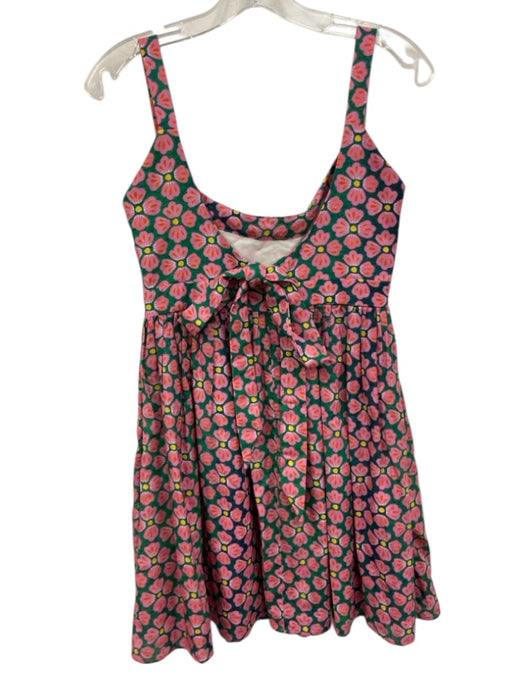 De Loreta Size M Pink, Green & Yellow Cotton Sleeveless Floral Tie Back Dress Pink, Green & Yellow / M