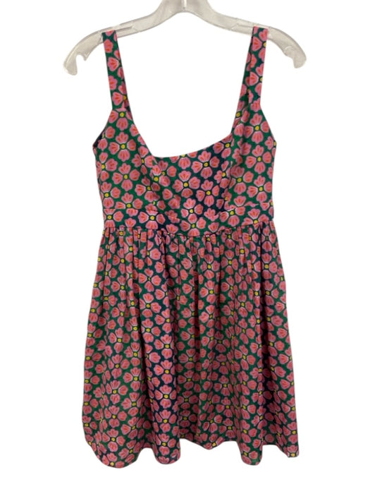 De Loreta Size M Pink, Green & Yellow Cotton Sleeveless Floral Tie Back Dress Pink, Green & Yellow / M