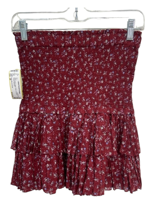 Isabel Marant Etoile Size 36 Red & Multi Cotton Floral smocked Tiered Skirt Red & Multi / 36