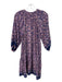 Natalie Martin Size S Purple & Blue Silk Tassel Ties V Neck All Over Print Dress Purple & Blue / S