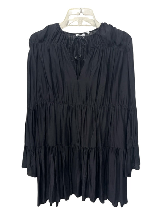 Elizabeth & James Size XS Black Viscose & Silk Long Flare Sleeve V Neck Dress Black / XS