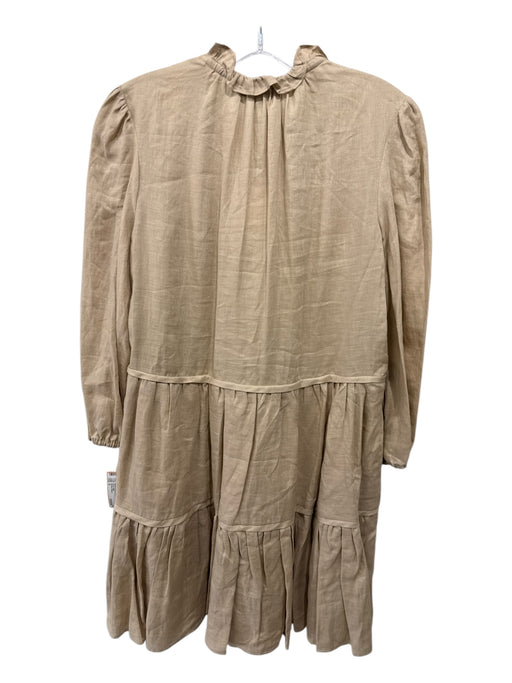 Veronica Beard Size 6 Beige Linen Long Sleeve V Neck Tiered Dress Beige / 6