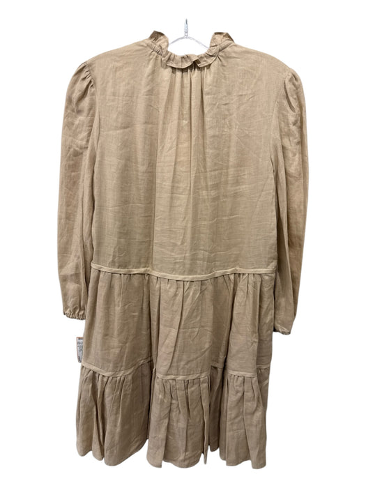 Veronica Beard Size 6 Beige Linen Long Sleeve V Neck Tiered Dress Beige / 6