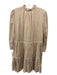 Veronica Beard Size 6 Beige Linen Long Sleeve V Neck Tiered Dress Beige / 6