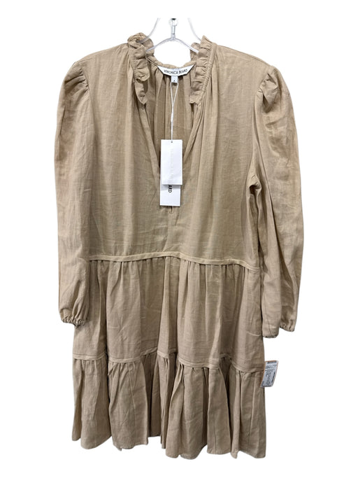 Veronica Beard Size 6 Beige Linen Long Sleeve V Neck Tiered Dress Beige / 6