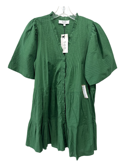 Sea New York Size XS Green Cotton 1/2 Flutter Sleeve Button Up Pleated Dress Green / XS