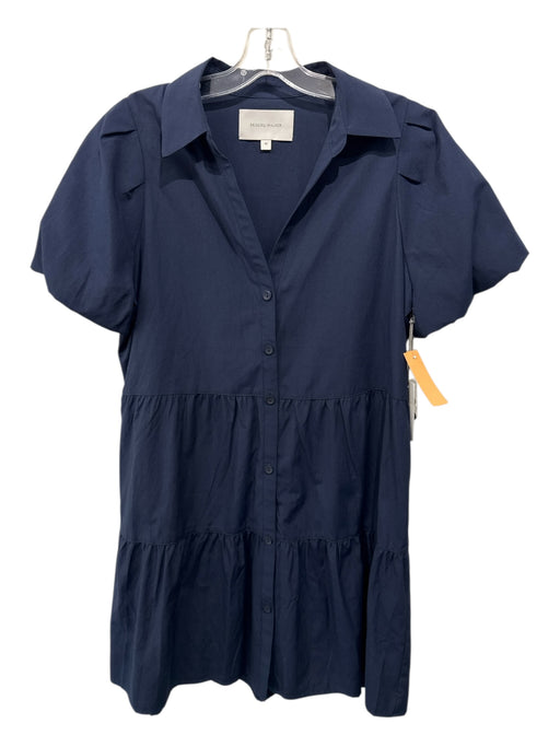 Brochu Walker Size M Navy Polyester Blend Button Up Collar Tiered Dress Navy / M