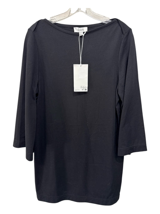 COS Size XS Black Organic Cotton Ribbed Boat Neck Long Sleeve Shift Dress Black / XS