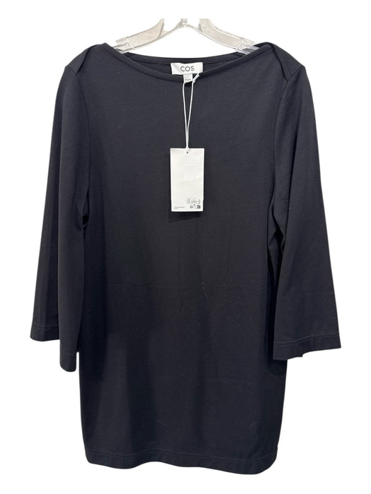 COS Size XS Black Organic Cotton Ribbed Boat Neck Long Sleeve Shift Dress Black / XS